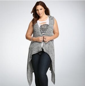 Torrid Women's Gray Open Front Knit Sweater Vest With Hood Size 1X